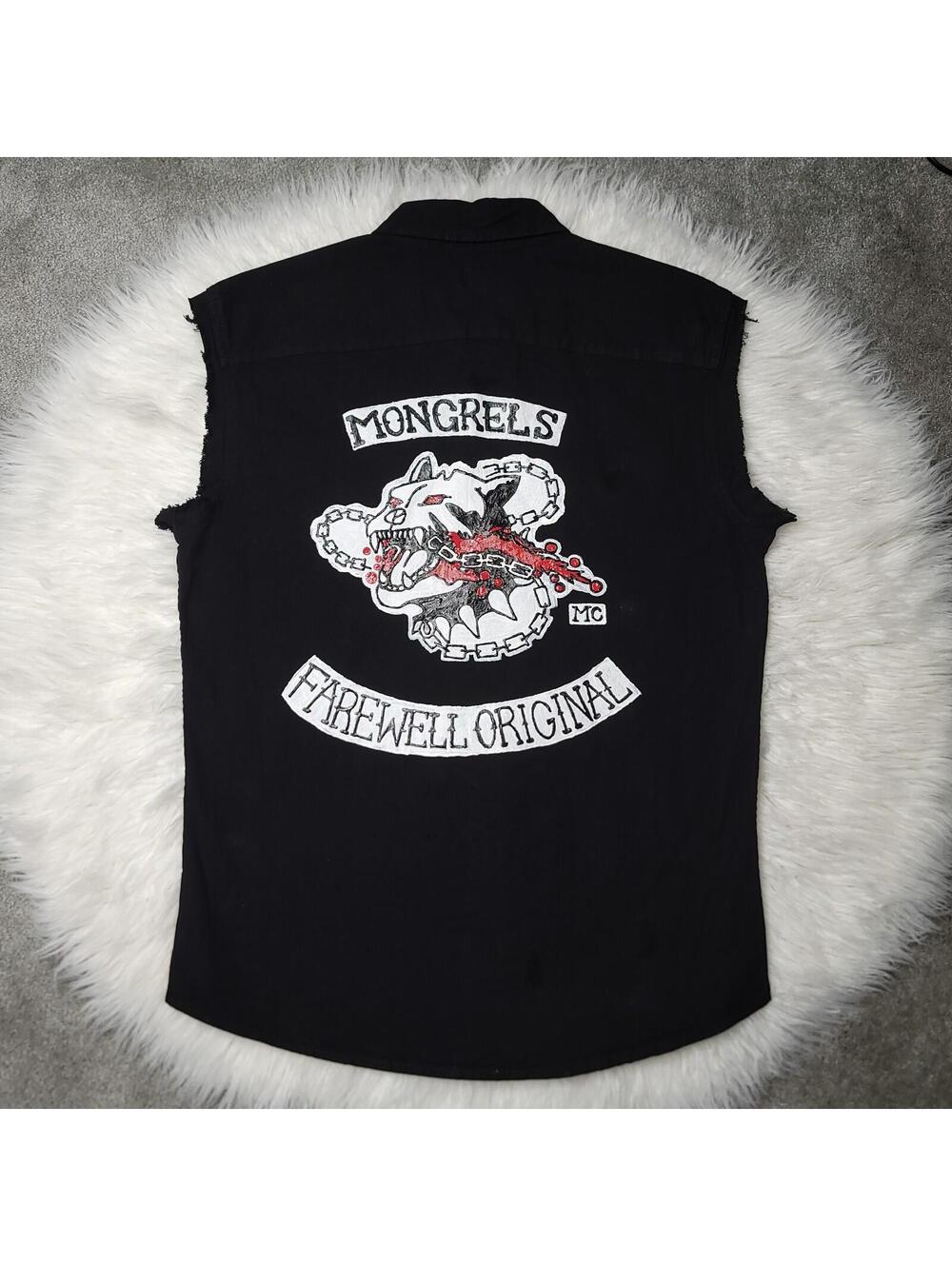Rare Hand Painted Mongrels MC Farewell Original Wrangler Biker Vest Size M